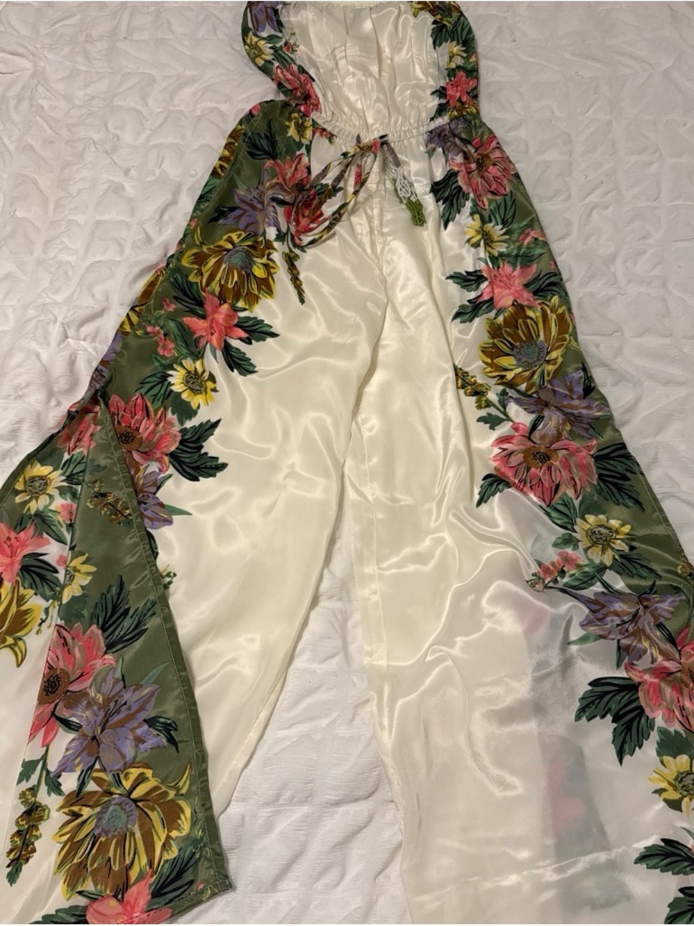 Othr Cream Floral Wide-Leg Jumpsuit with Green Trim